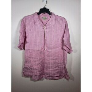 Mojito Collection Linen Lace up Collar Pink Striped Short Sleeve Shirt Size 2XL